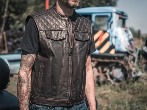 Leather Biker Vest In Brown: The Quintessential Statement Piece for Motorcyclists.