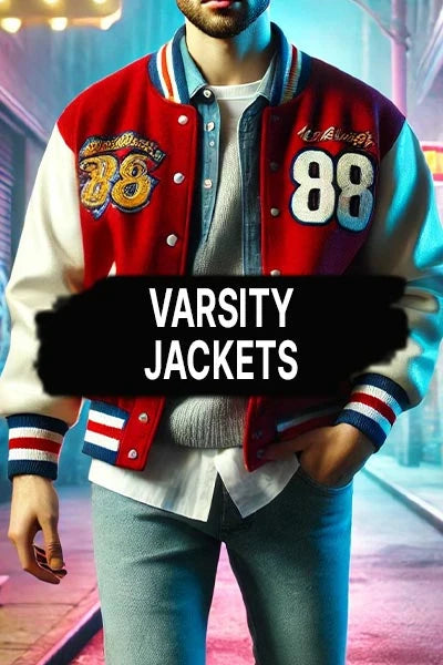 Multi-Patches Mixed Leather Varsity Blouson