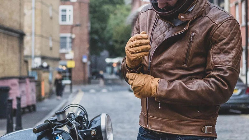 Tan leather top biker jacket mens