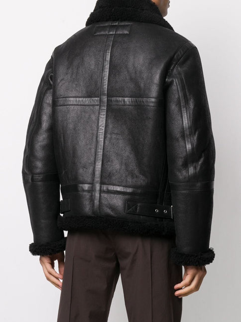 Men's Black Aviator Shearling Leather Jacket