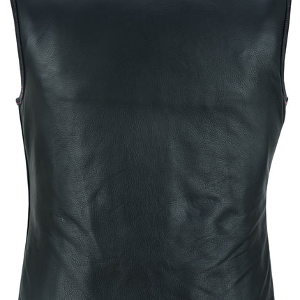 Violet Pink - Women's Black Leather Biker Vest w/ Pink Stitch