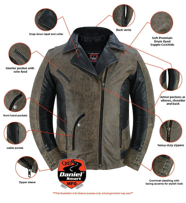 Must Ride - Two Tone Women's Leather Biker Jacket