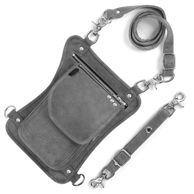 Distressed Grey Leather Thigh Bag w/ Concealed Carry Pocket
