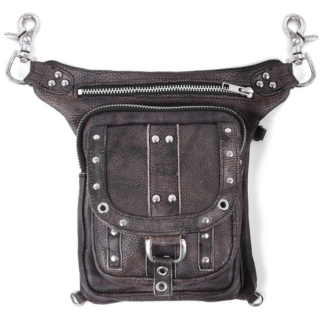 Distressed Brown Drop Leg Thigh Bag w/ Waist Belt