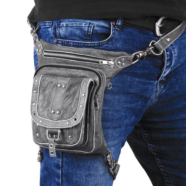 Distressed Grey Leather Thigh Bag - Small