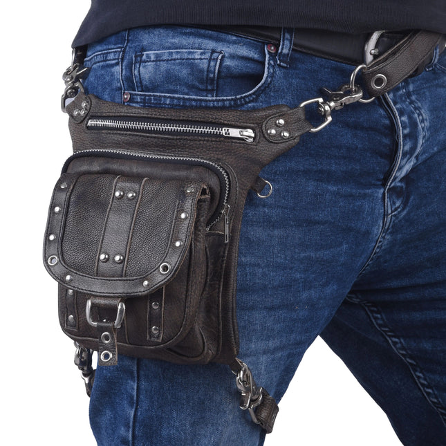 Distressed Brown Drop Leg Thigh Bag w/ Waist Belt