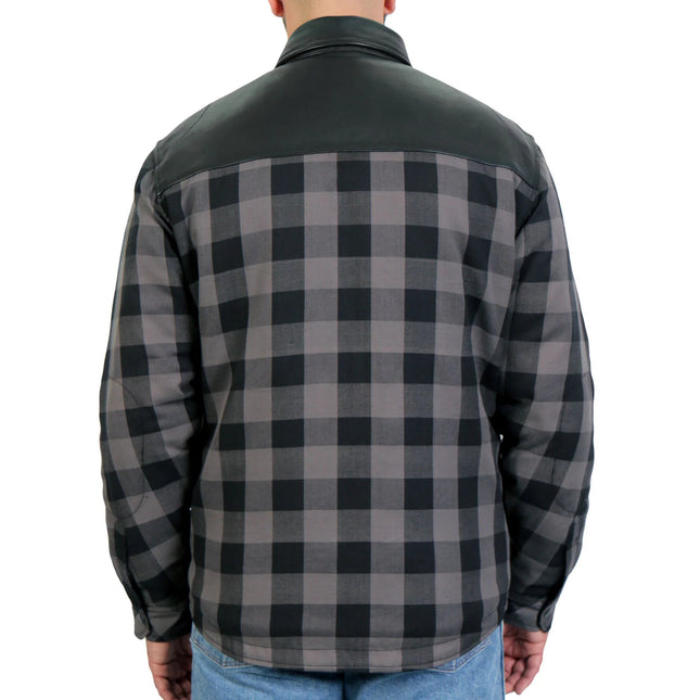 Hot Leathers Grey & Black Kevlar Reinforced LeatherMotorcycle Flannel Shirt