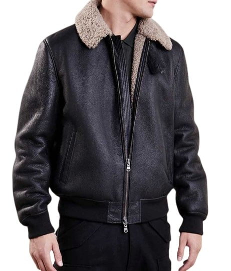 Men's Black Bomber Shearling Leather Jacket