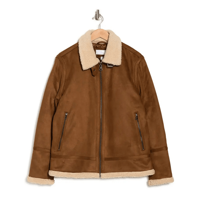Brown Leather Suede Shearling Jacket Mens