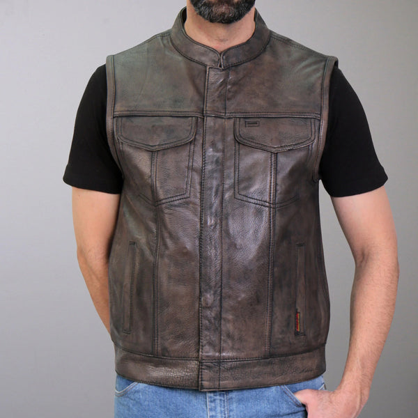 Hot Leathers Men's Distressed Brown Conceal Carry Club Style Biker Vest