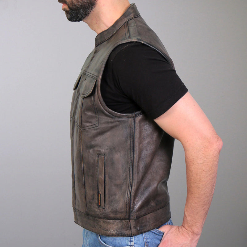 Hot Leathers Men's Distressed Brown Conceal Carry Club Style Biker Vest