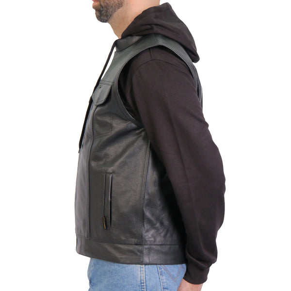 Hot Leathers 2 in 1 Conceal Carry Biker Vest With Hoodie