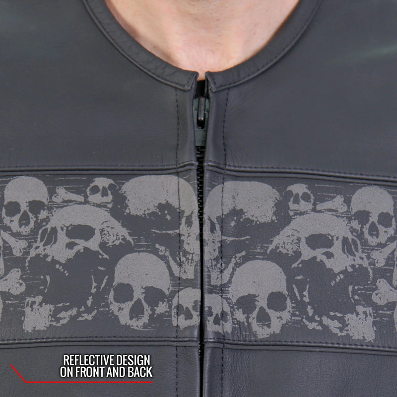 Hot Leathers Club Style 'Ancient Skulls' Motorcycle Vest w/ Concealed Carry