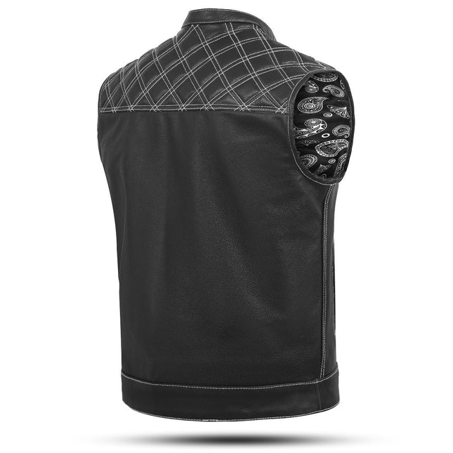 Black Leather Diamond Stitch Motorcycle Vest