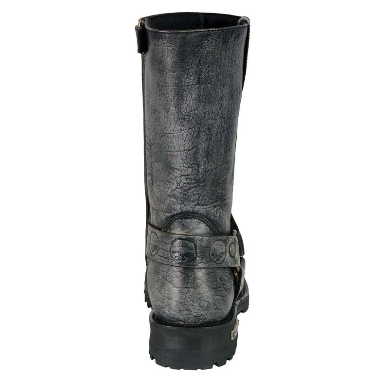 Men's Distressed Leather 11-inch Gray Square Toes Motorcycle Harness Boots