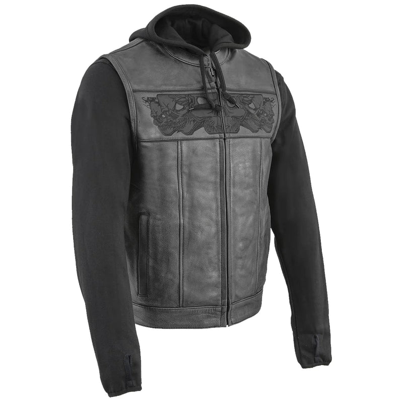 Milwaukee Leather 2 in 1 Removable Hoodie Biker Vest With Reflective Skulls