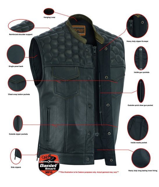 Whiskey Men's Motorcycle Leather Vest - Black