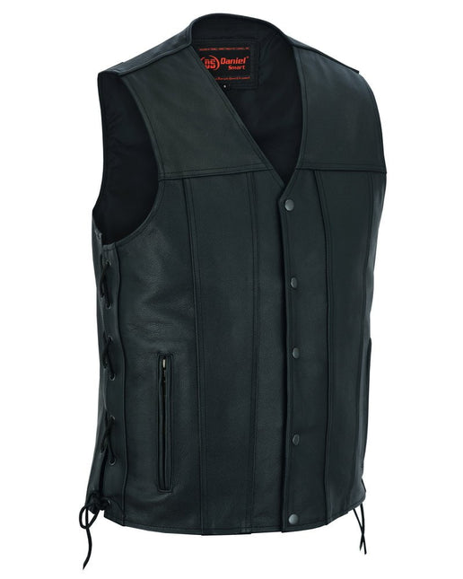 DS Men's Tall Classic Tapered Bottom Biker Leather Vest- Black