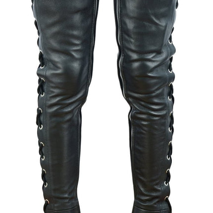 Women's Black Thigh High Leather Side Lace Leggings