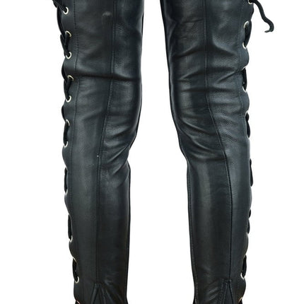 Women's Black Thigh High Leather Side Lace Leggings