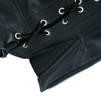 Women's Black Thigh High Leather Side Lace Leggings