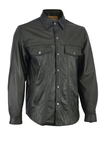 Men's Black Leather Lightweight Shirt - MARA Leather