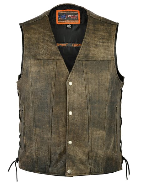 Men's Single Back Panel Brown Leather Motorcycle Vest
