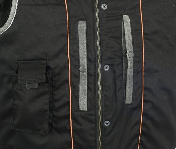 Men's Gray Concealed Carry Leather Biker Vest w/o Collar