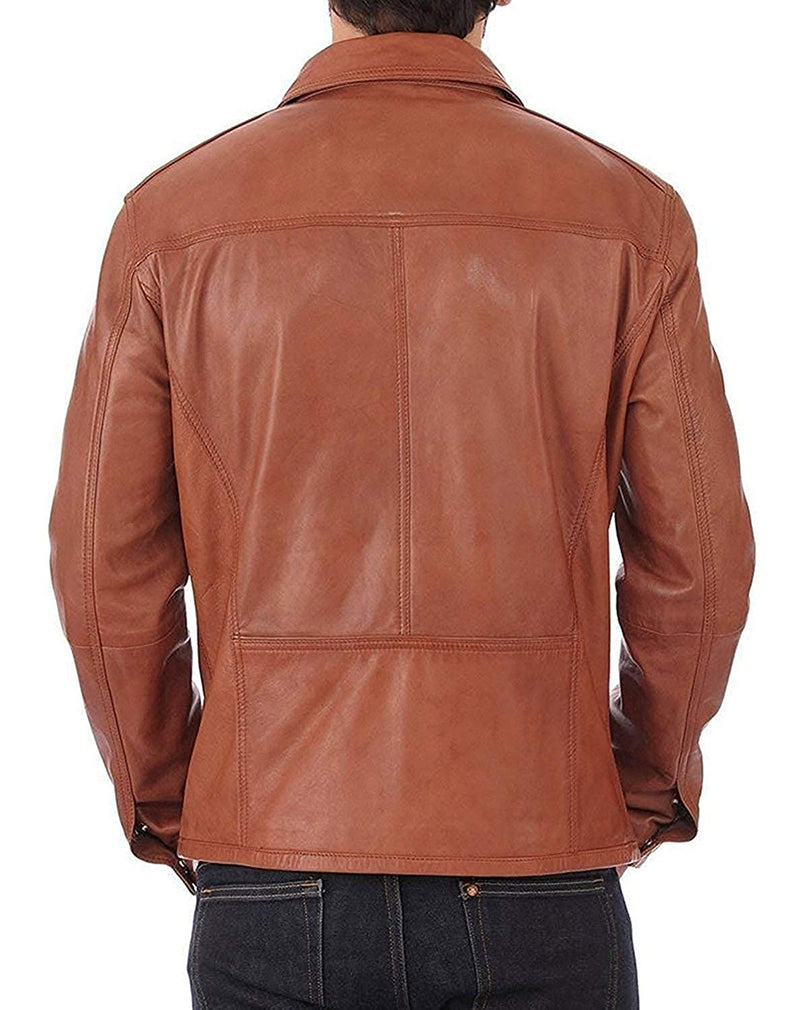 Men's Genuine  Leather Solid Biker Style Casual Jacket