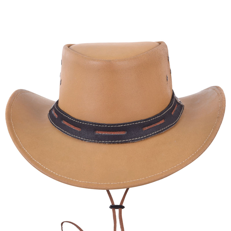 Shapeable Cream Color Genuine Leather Western Cowboy Hat - MARA Leather
