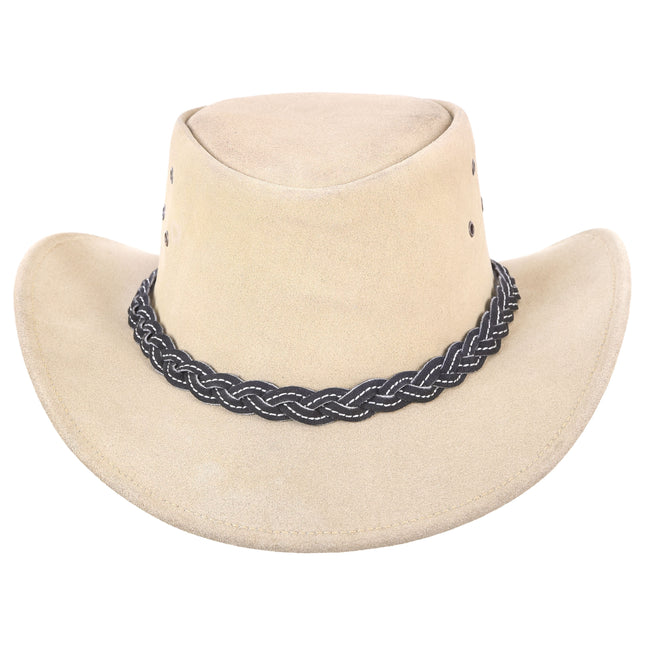 Western Style Suede Leather Cowboy Hat with Braided Hat Band - MARA Leather