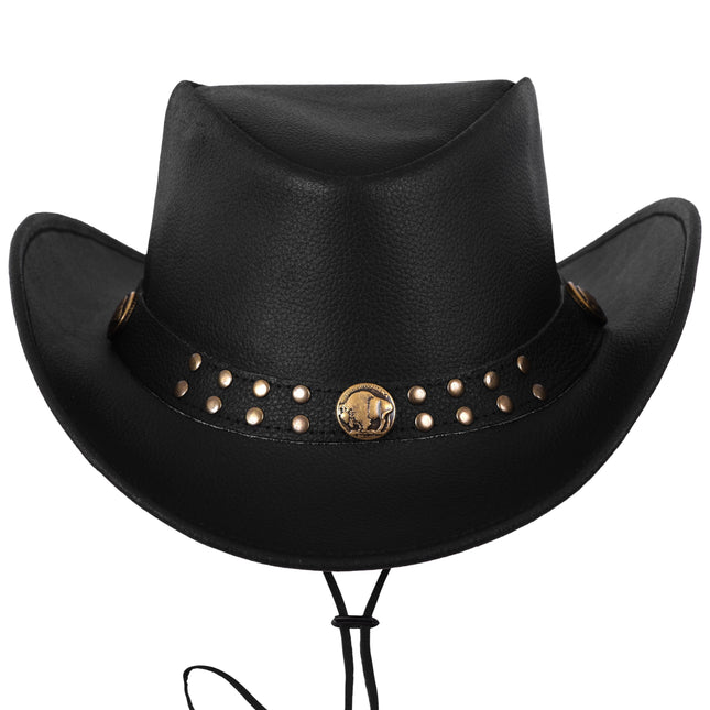 Cowhide Leather Black Cowboy Hat with Buffalo Nickel Band - MARA Leather