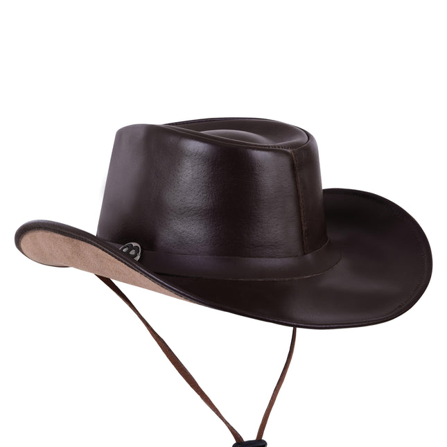 Brown Genuine Leather Indiana Jones Western Style Cowboy Hat - MARA Leather