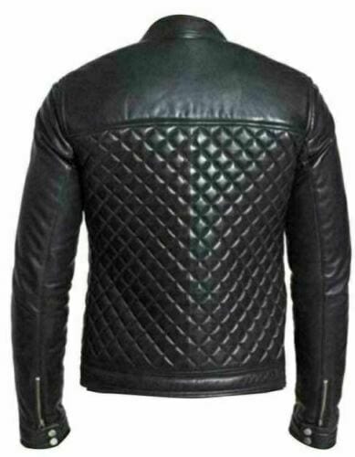 Mens Leather Jacket Bomber Full Quilted Biker Jacket Real Sheepskin