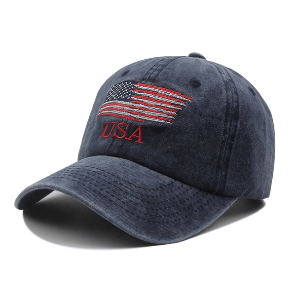 American Flag Embroidery USA Hat Soft Cotton Distressed Style Baseball Cap - MARA Leather