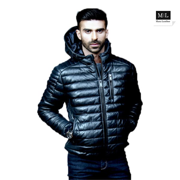 Men's Classic Leather Padded Moto Style Puffer Jacket
