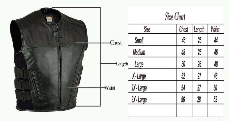 Men's Motorcycle Biker Tactical SWAT Style Black Leather Vest