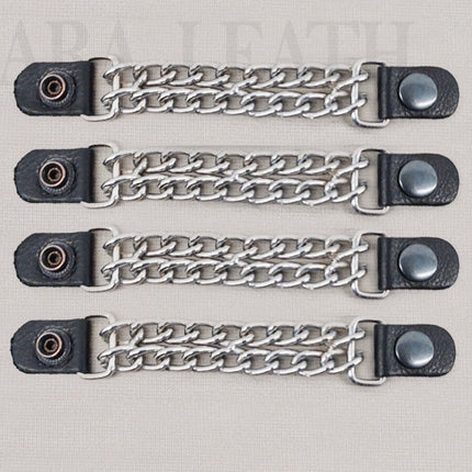 4pcs/set Leather + Stainless Steel Motorcycle Vest Chainmail Extenders Snap (Black Buttons)