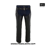 Men's Black Leather Chaps with Slash Pocket and Thermal Liner