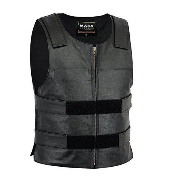 MARA Bullet Proof Style Black Leather Motorcycle Vest
