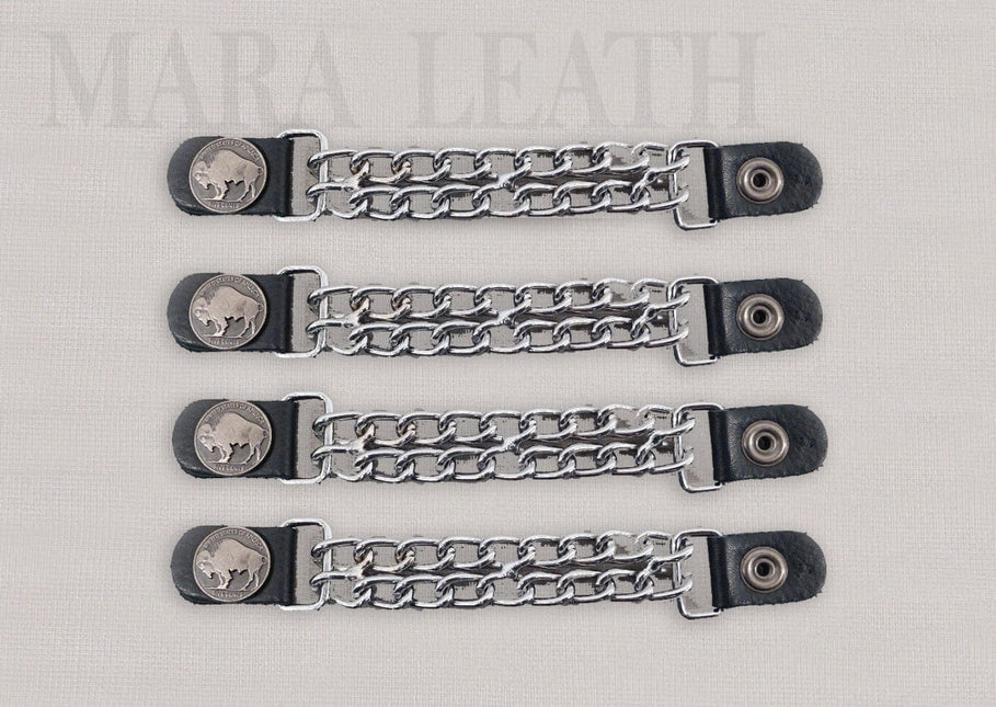 4pcs/set Leather + Stainless Steel Buffalo Nickel Motorcycle Vest Chainmail Extenders Snap On