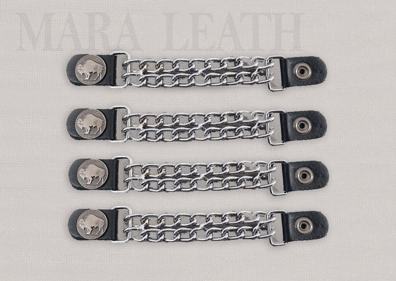 4pcs/set Leather + Stainless Steel Buffalo Nickel Motorcycle Vest Chainmail Extenders Snap On