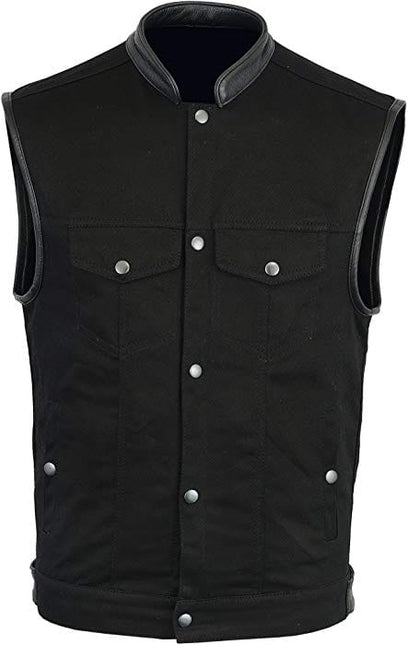 Men's Basic Black Denim Club Motorcycle Vest 100% Cotton