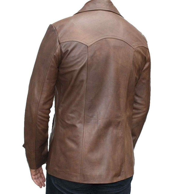 Men's Brown Classic Lapel Blazer Coat Jacket - MARA Leather