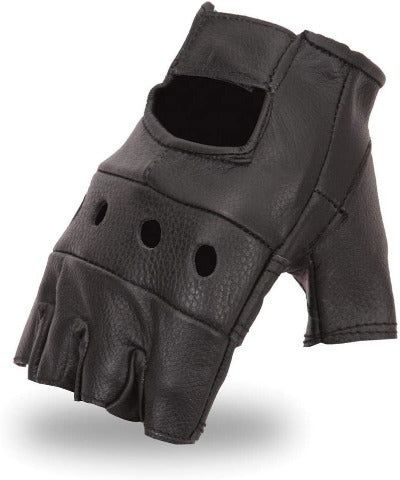 Thick Cowhide Black Leather Multi-use Biker Motorcycle Men's Fingerless Gloves