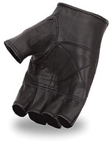 Thick Cowhide Black Leather Multi-use Biker Motorcycle Men's Fingerless Gloves
