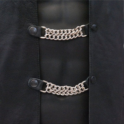 4pcs/set Leather + Stainless Steel Motorcycle Vest Chainmail Extenders Snap (Black Buttons)