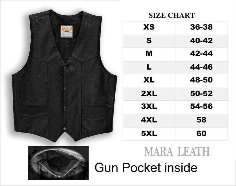 Men's Classic Western Cut Snap Front With Concealed Pockets Motorcycle Leather Vest