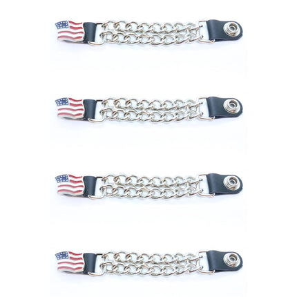 4pcs/set Leather + Stainless Steel Motorcycle Vest Chainmail Extenders Snap On - American Flag - MARA Leather