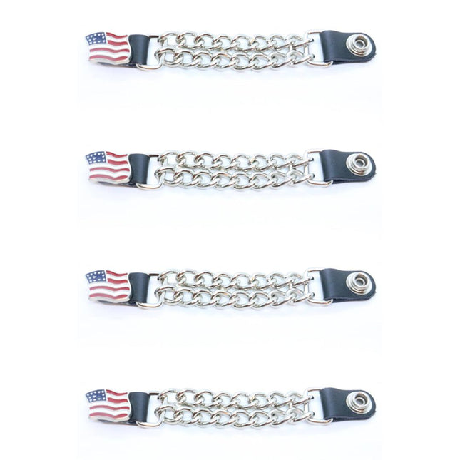 4pcs/set Leather + Stainless Steel Motorcycle Vest Chainmail Extenders Snap On - American Flag - MARA Leather
